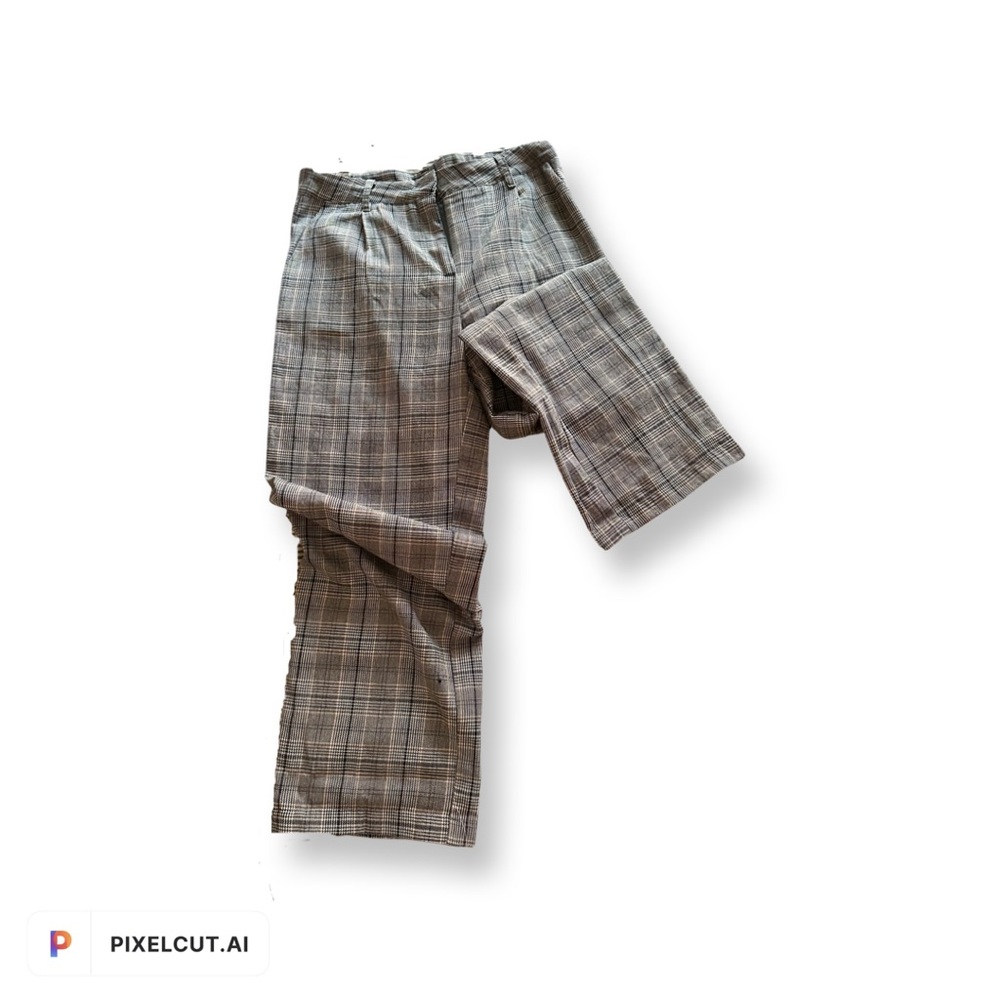 Navy/gray plaid wide leg trousers